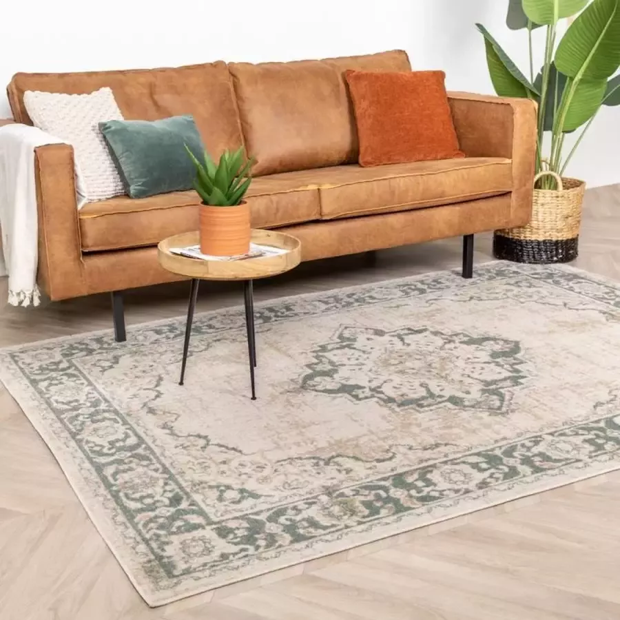 Fraai Vintage vloerkleed Spring Medaillon Creme Groen 140x200cm