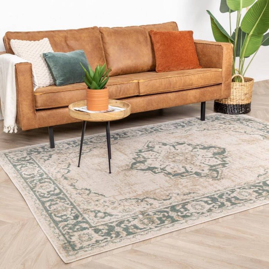 Fraai Vintage vloerkleed Spring Medaillon Creme Groen 140x200cm