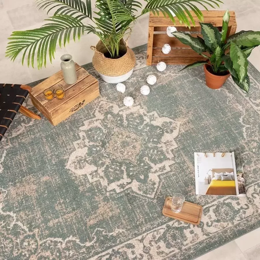 Fraai Vintage vloerkleed Spring Medaillon Groen Creme 140x200cm