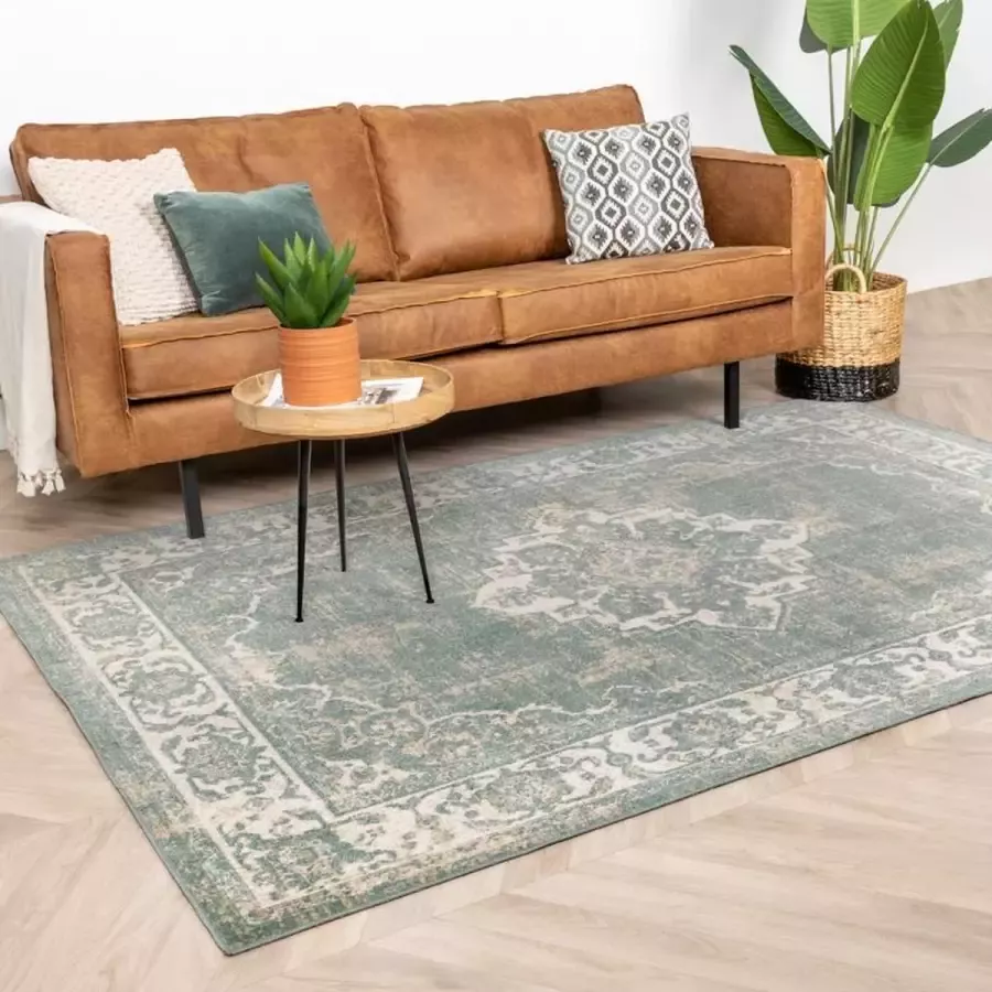 Fraai Vintage vloerkleed Spring Medaillon Groen Creme 240x330cm
