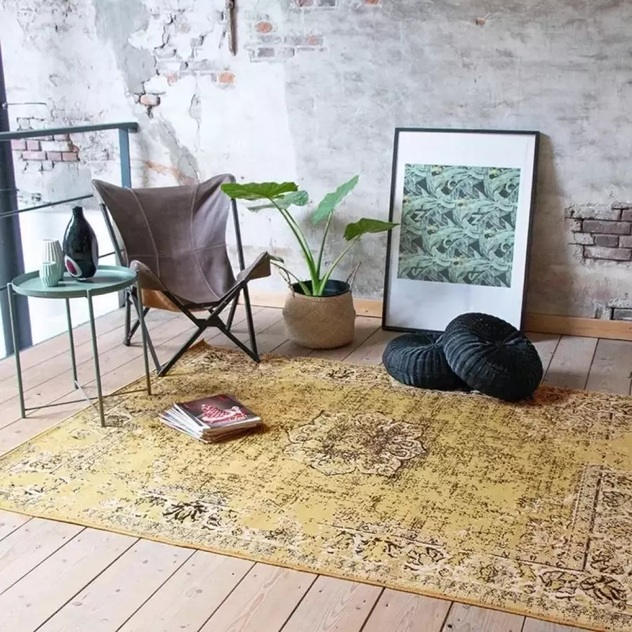 Fraai Vintage vloerkleed Wonder Geel Zwart 70x140cm