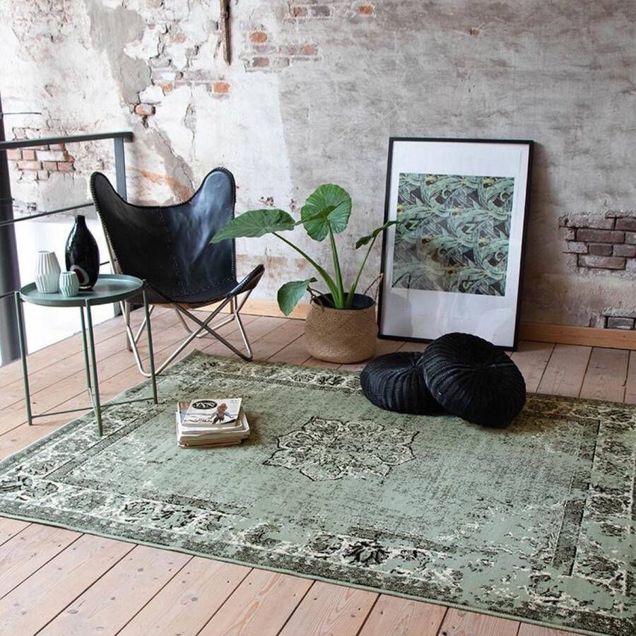 Fraai Vintage vloerkleed Wonder Groen Zwart 185x275cm