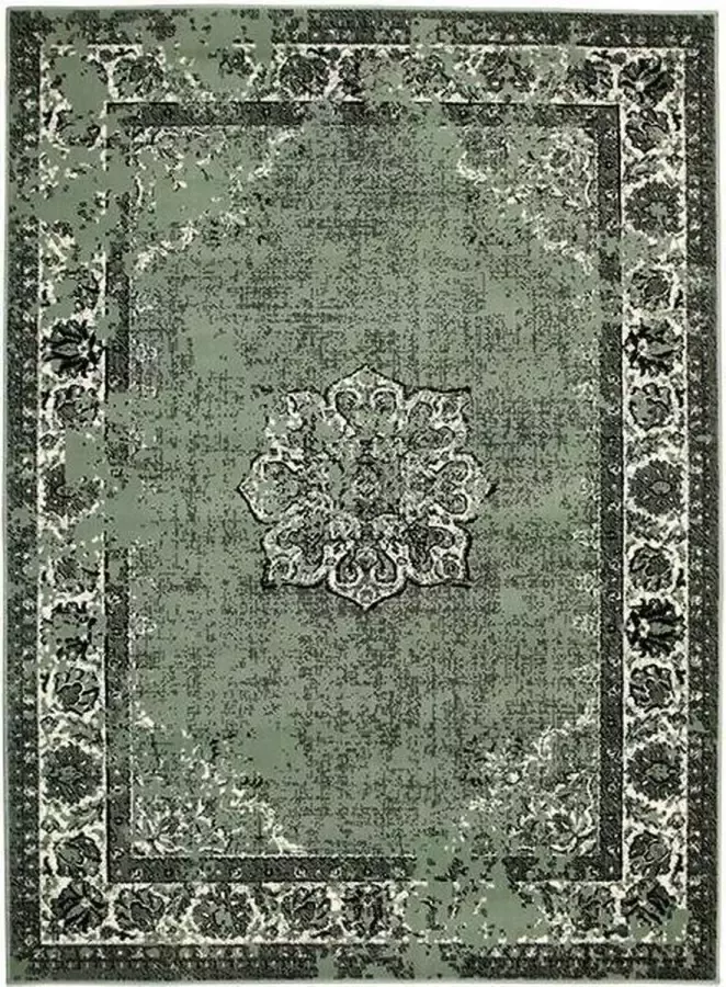 Fraai Vintage Vloerkleed Wonder Groen zwart 70x140cm