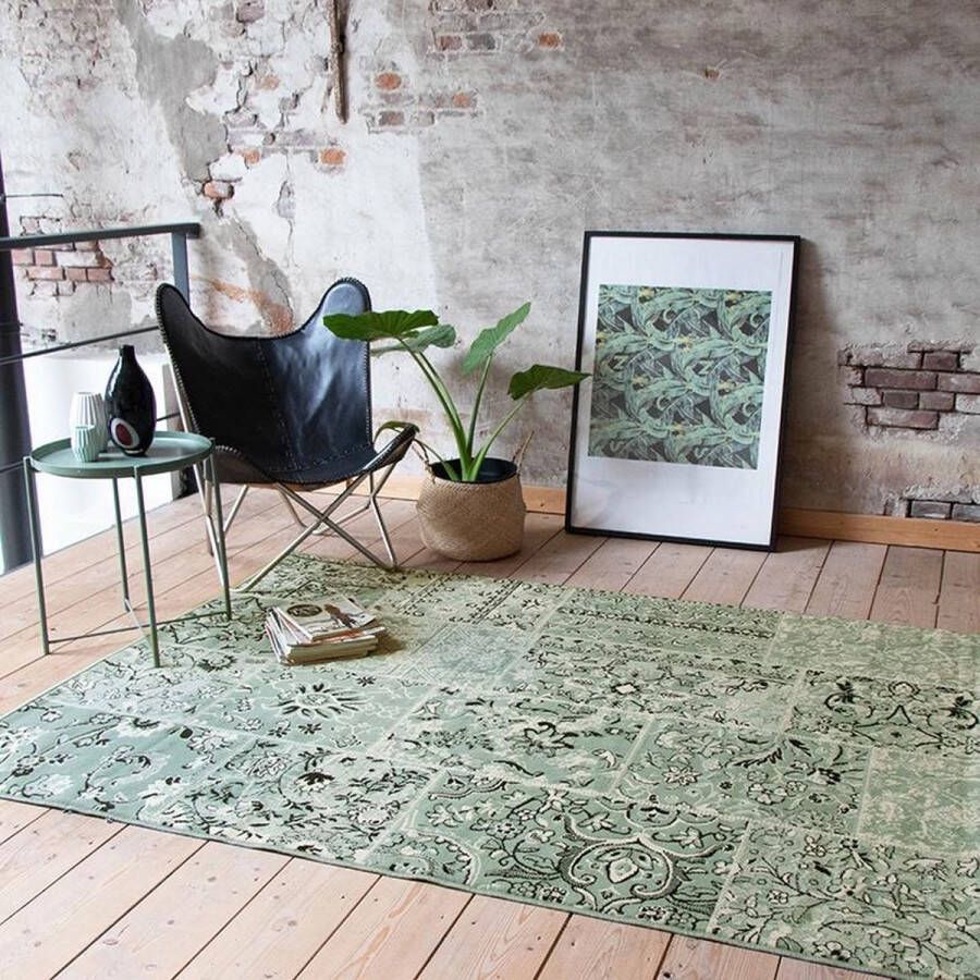 Fraai Vintage vloerkleed Wonder Patchwork Groen Zwart 160x220cm