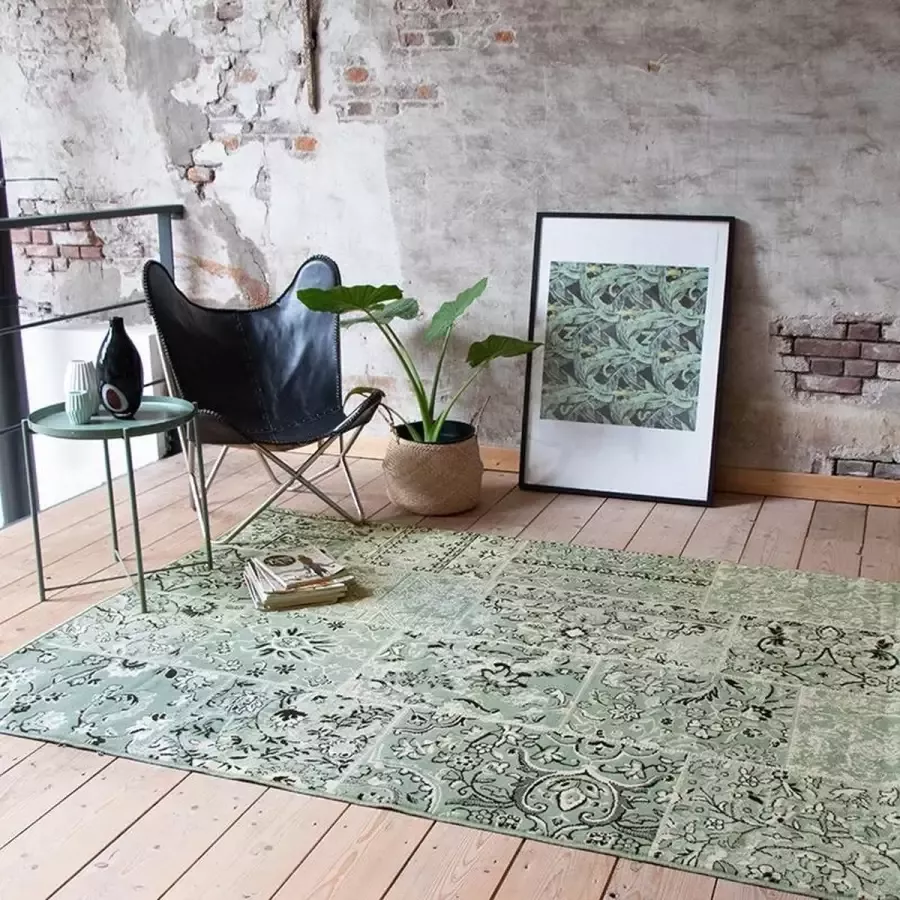 Fraai Vintage vloerkleed Wonder Patchwork Groen Zwart 225x330cm