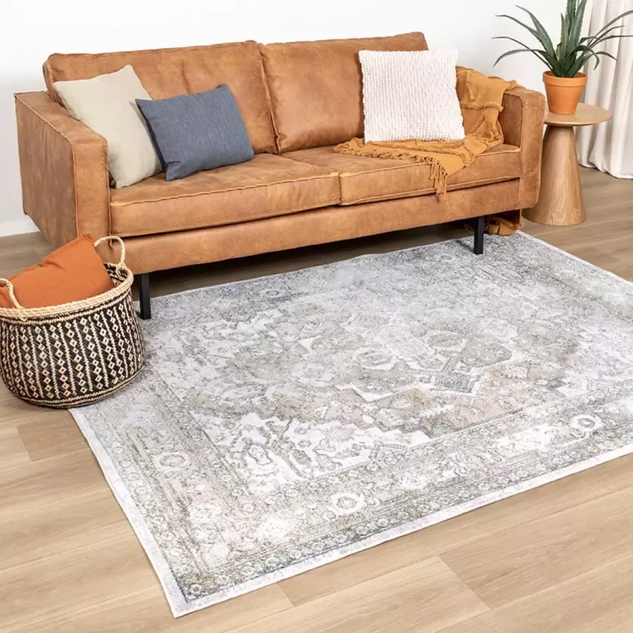 Fraai Wasbaar vloerkleed Nova Aztec Olijfgroen 80x150cm
