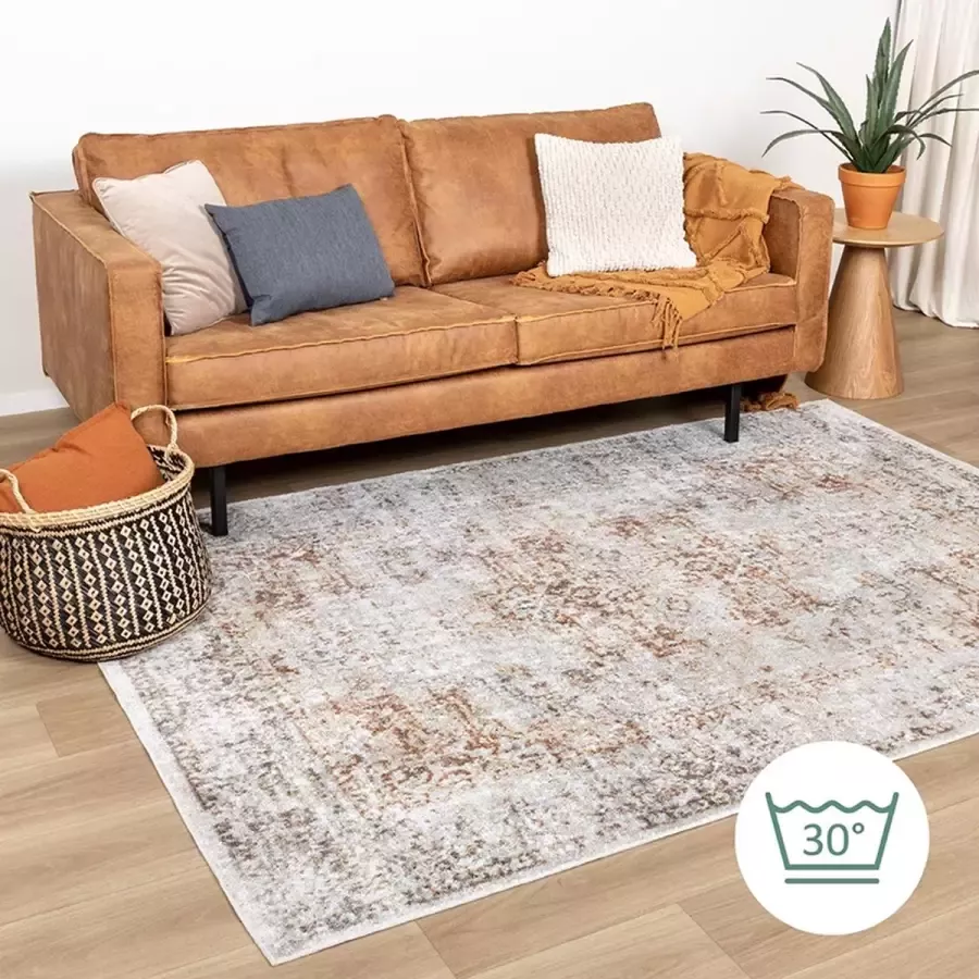 Fraai Wasbaar vloerkleed Nova Medaillon Lichtgrijs 140x200cm