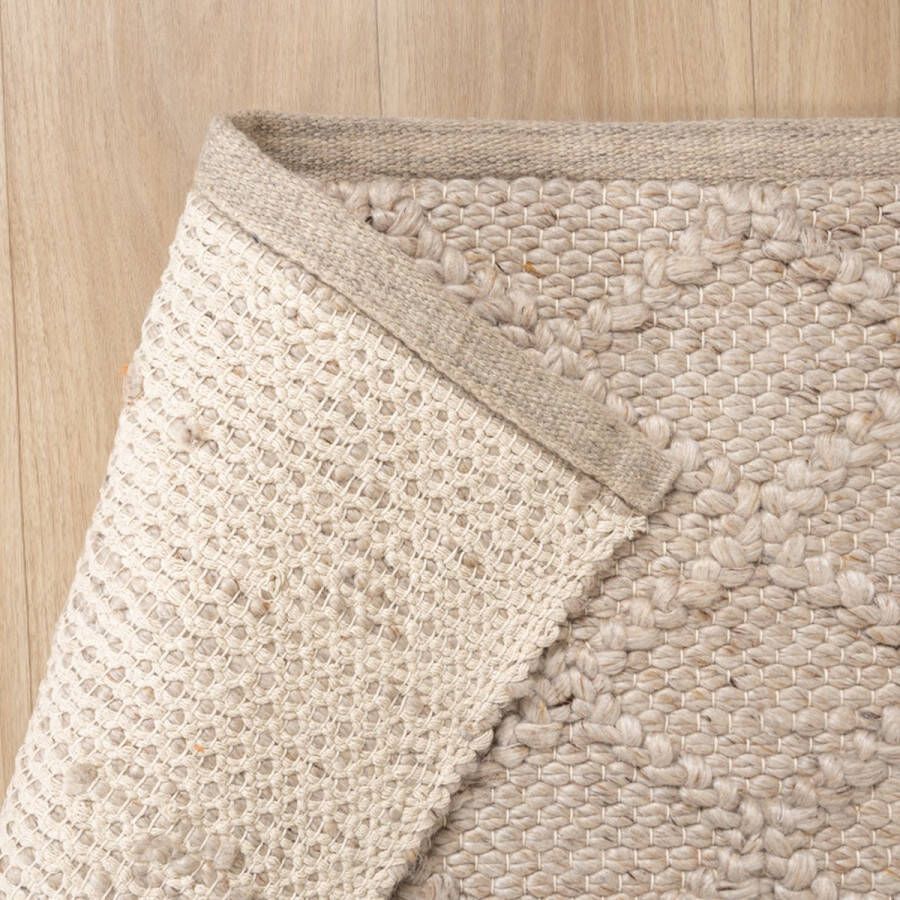 Fraai Wol gevlochten vloerkleed Knit Beige 160x230cm