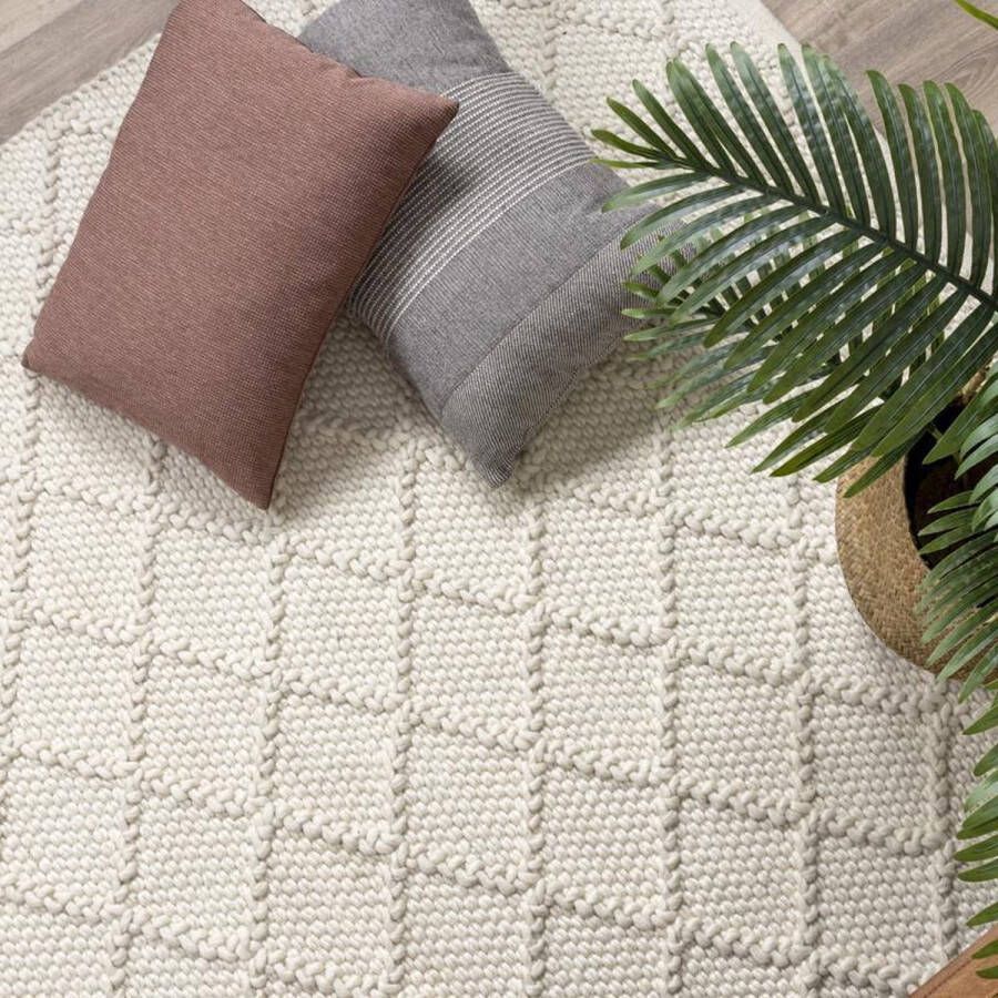 Fraai Wol gevlochten vloerkleed Knit Creme 160x230cm