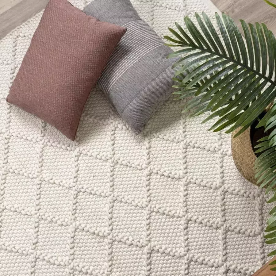 Fraai Wol gevlochten vloerkleed Knit Creme 230x330cm
