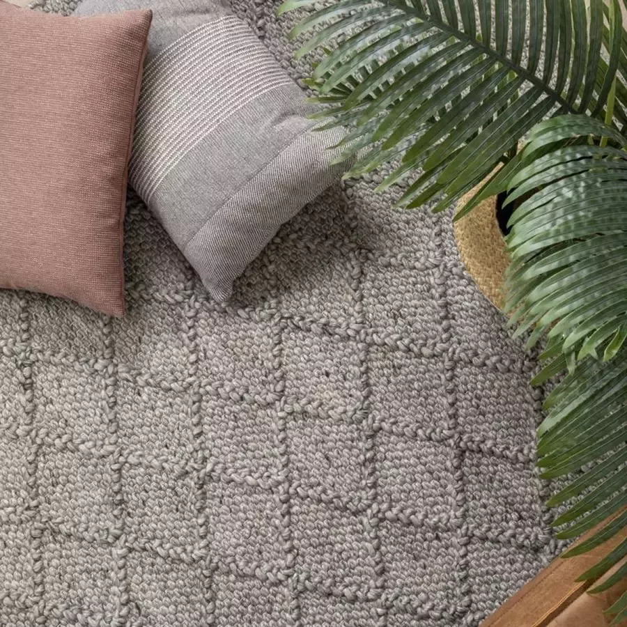 Fraai Wol gevlochten vloerkleed Knit Grijs 140x200cm