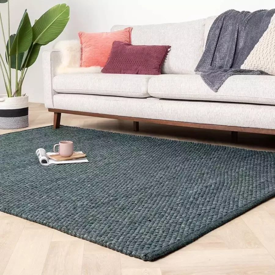 Fraai Wollen vloerkleed Brilliant Blauw Groen 160x240cm