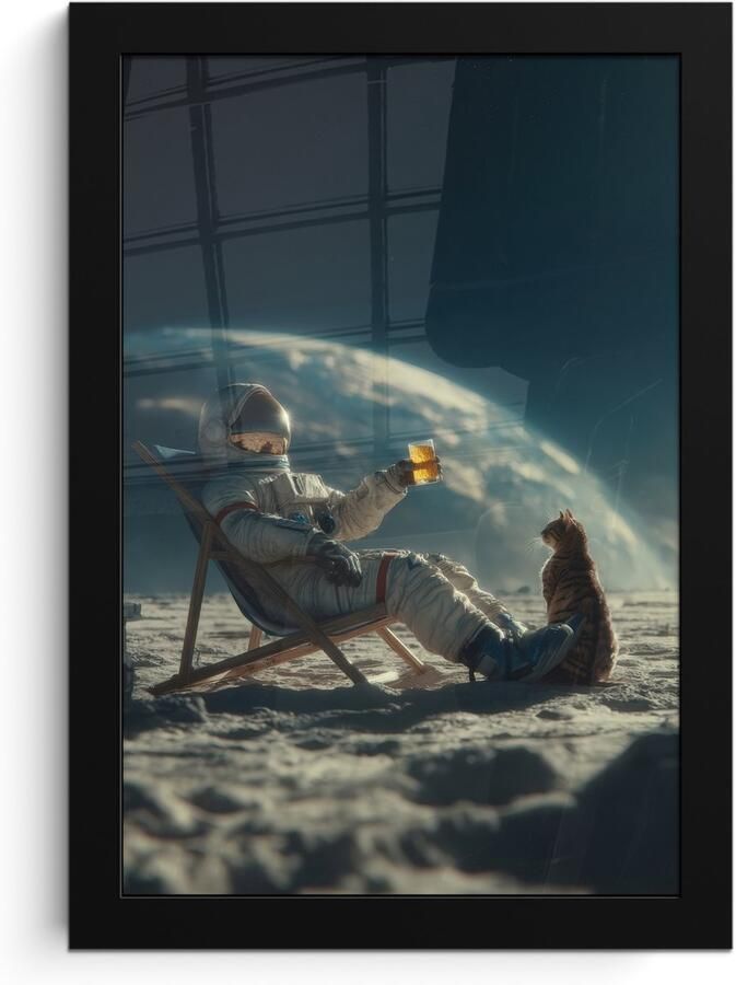 FrameYourWall Poster in lijst Fotolijst 20x30 cm Posters Astronaut Kat Glas Stoel Posterlijst zwart Decoratie Wanddecoratie woonkamer Muurdecoratie slaapkamer