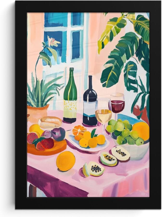 FrameYourWall Poster in lijst Fotolijst 20x30 cm Posters Tafel Wijn Fruit Posterlijst zwart Decoratie Wanddecoratie woonkamer Muurdecoratie slaapkamer