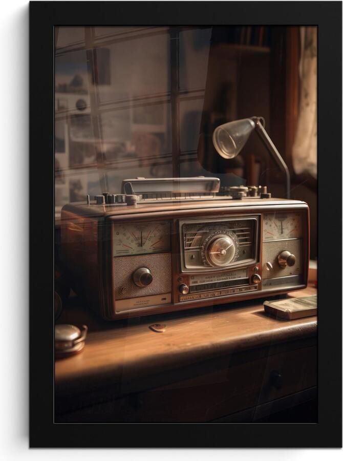PosterMonkey Fotolijst inclusief poster Posterlijst 20x30 cm Posters Vintage Radio Oud Bureau Lamp Foto in lijst decoratie Wanddecoratie woonkamer Muurdecoratie slaapkamer