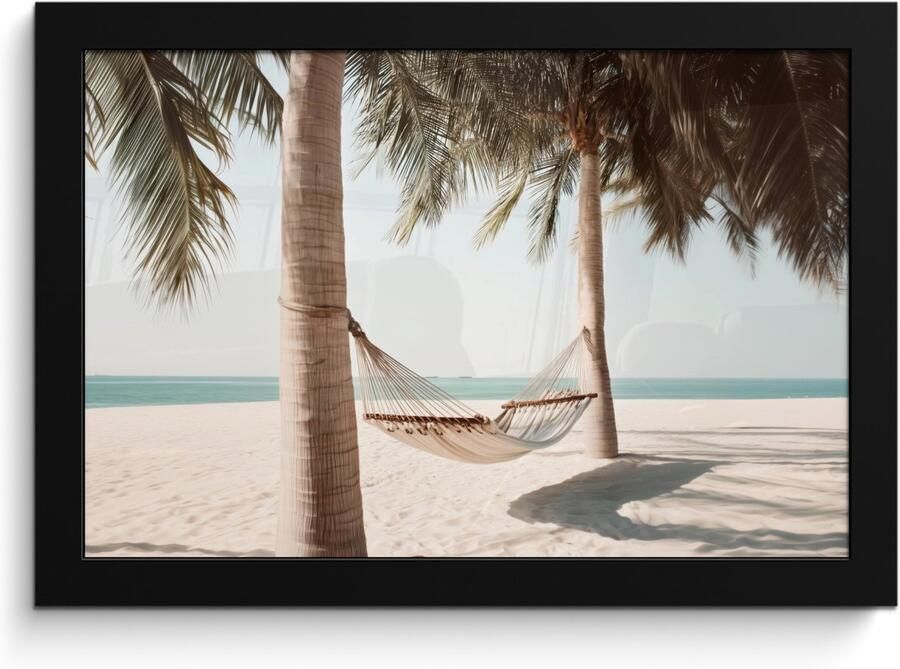 FrameYourWall Poster in lijst Fotolijst 30x20 cm Posters Hangmat Palmbomen Strand Zee Posterlijst zwart Decoratie Wanddecoratie woonkamer Muurdecoratie slaapkamer