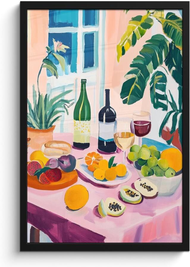 FrameYourWall Poster in lijst Fotolijst 40x60 cm Posters Tafel Wijn Fruit Posterlijst zwart Decoratie Wanddecoratie woonkamer Muurdecoratie slaapkamer