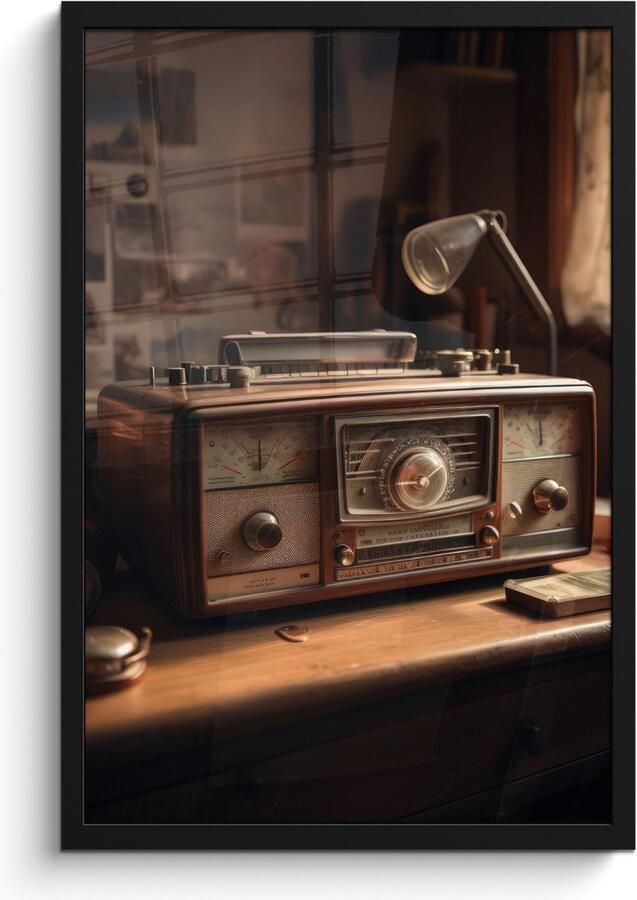 PosterMonkey Fotolijst inclusief poster Posterlijst 40x60 cm Posters Vintage Radio Oud Bureau Lamp Foto in lijst decoratie Wanddecoratie woonkamer Muurdecoratie slaapkamer