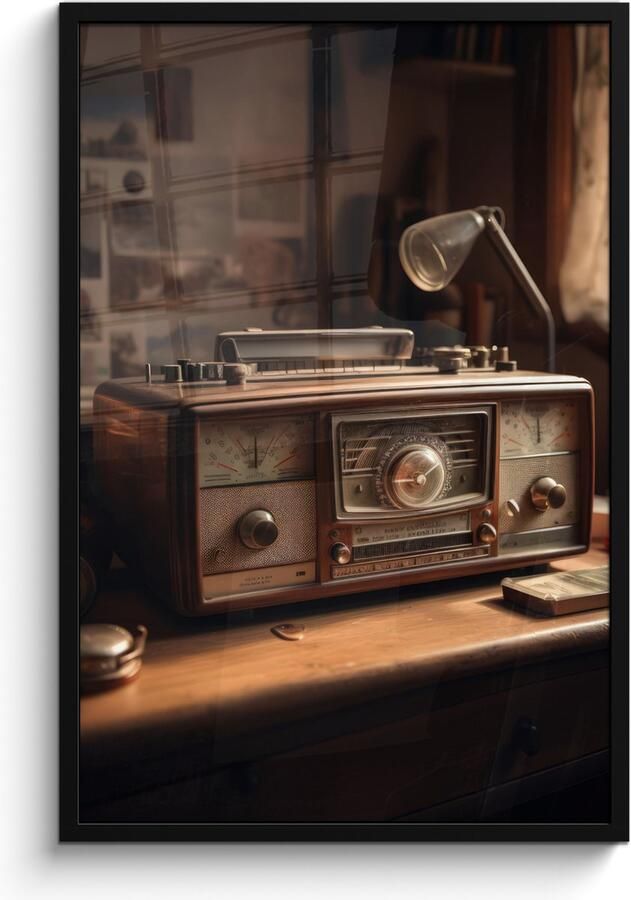 PosterMonkey Fotolijst inclusief poster Posterlijst 60x90 cm Posters Vintage Radio Oud Bureau Lamp Foto in lijst decoratie Wanddecoratie woonkamer Muurdecoratie slaapkamer