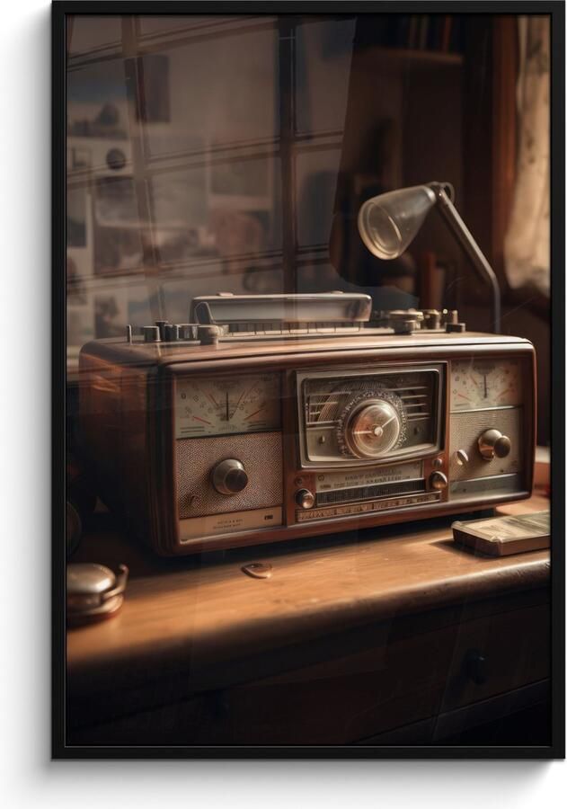 PosterMonkey Fotolijst inclusief poster Posterlijst 80x120 cm Posters Vintage Radio Oud Bureau Lamp Foto in lijst decoratie Wanddecoratie woonkamer Muurdecoratie slaapkamer