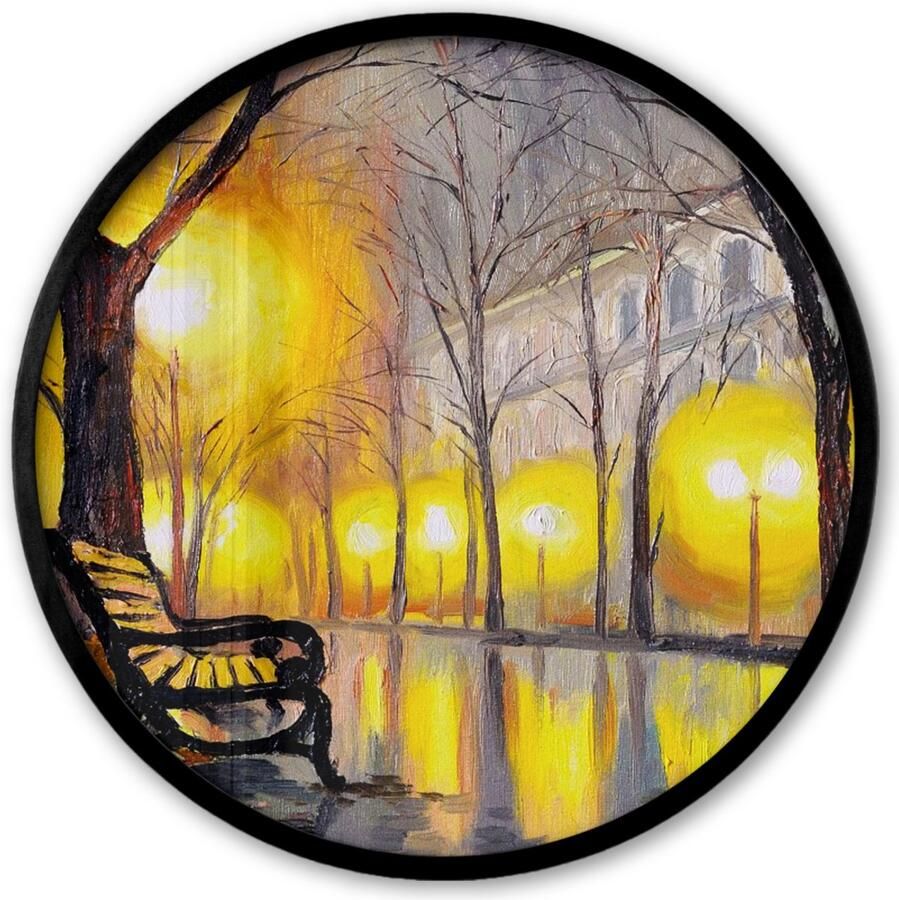 FrameYourWall Poster in lijst Rond Fotolijst 40x40 cm Posters Schilderij Bank Water Licht Olieverf Ronde posterlijst zwart Decoratie Wanddecoratie woonkamer Muurdecoratie slaapkamer