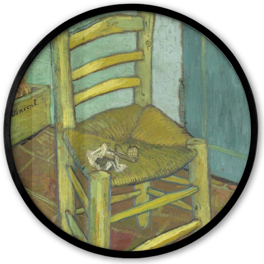 FrameYourWall Poster in lijst Rond Fotolijst 40x40 cm Posters Vincents stoel Vincent van Gogh Ronde posterlijst zwart Decoratie Wanddecoratie woonkamer Muurdecoratie slaapkamer