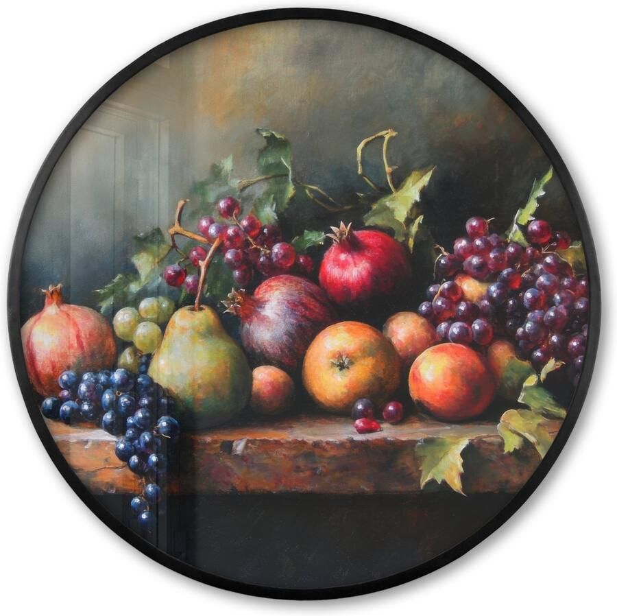 FrameYourWall Poster in lijst Rond Fotolijst 80x80 cm Posters Rustiek Stilleven Fruit Ronde posterlijst zwart Decoratie Wanddecoratie woonkamer Muurdecoratie slaapkamer