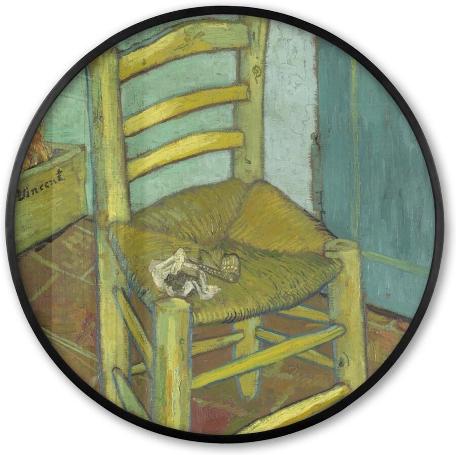 FrameYourWall Poster in lijst Rond Fotolijst 60x60 cm Posters Vincents stoel Vincent van Gogh Ronde posterlijst zwart Decoratie Wanddecoratie woonkamer Muurdecoratie slaapkamer