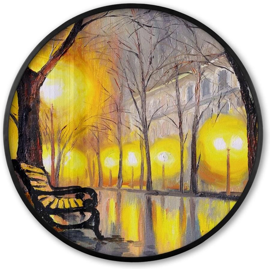 FrameYourWall Poster in lijst Rond Fotolijst 60x60 cm Posters Schilderij Bank Water Licht Olieverf Ronde posterlijst zwart Decoratie Wanddecoratie woonkamer Muurdecoratie slaapkamer