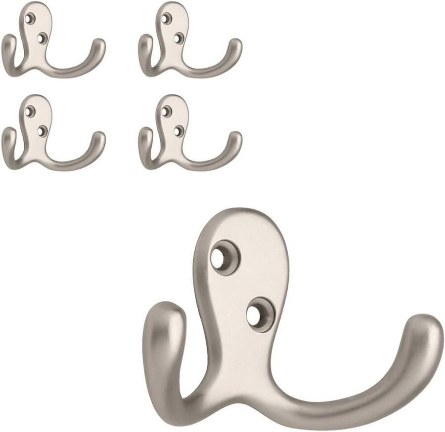Franklin Brass (5-pack) Dubbele haak 2-puntige kledinghaak wandgemonteerd kledingrek voor het ophangen van kleding tassen handdoeken decoratieve haak