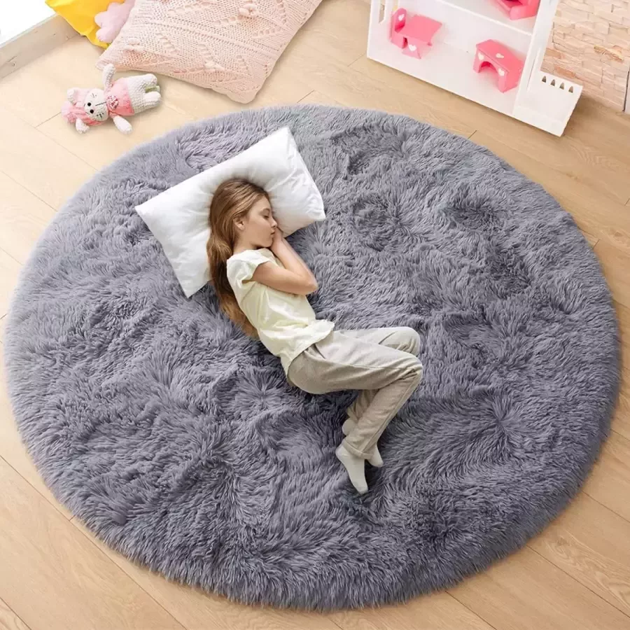 Fred. Superzachte Paars- Grijs Vloerkleed Fluffy Kinderkamer Woonkamer Slaapkamer Non Slip