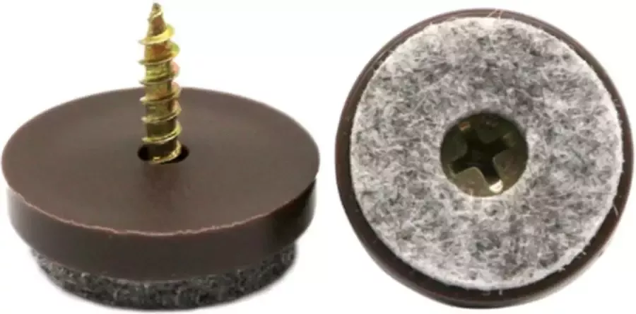 FSW-Products 4 Stuks Meubelvilt met Schroeven Meubelonderzetters Viltjes Vilt Antikras Bruin 2cm dia Vloerbeschermer Meubelglijders Stoelpoot Beschermers Vloerglijders Anti-kras