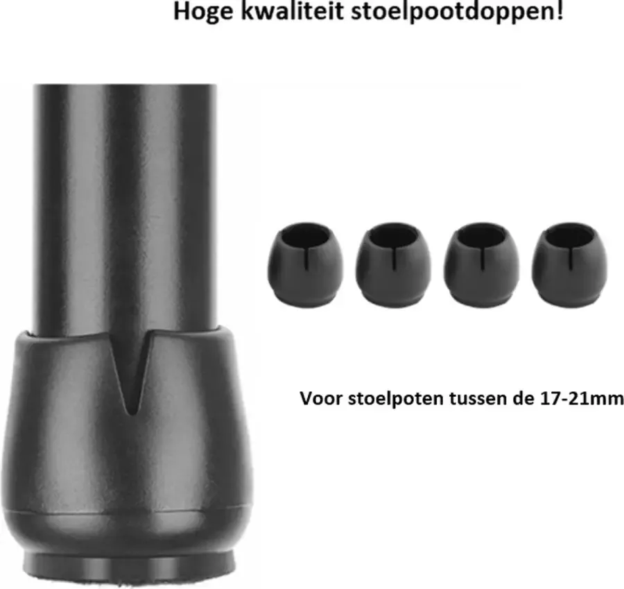 FSW-Products FSW-s 4 Stuks Stoelpoot Doppen 17-21mm Meubelvilt Meubelonderzetters Anti-Kras Vilt Vloerbescherming Stoelpootbeschermers Zwart Rond Stoelhoezen Omdoppen Omsteekdop