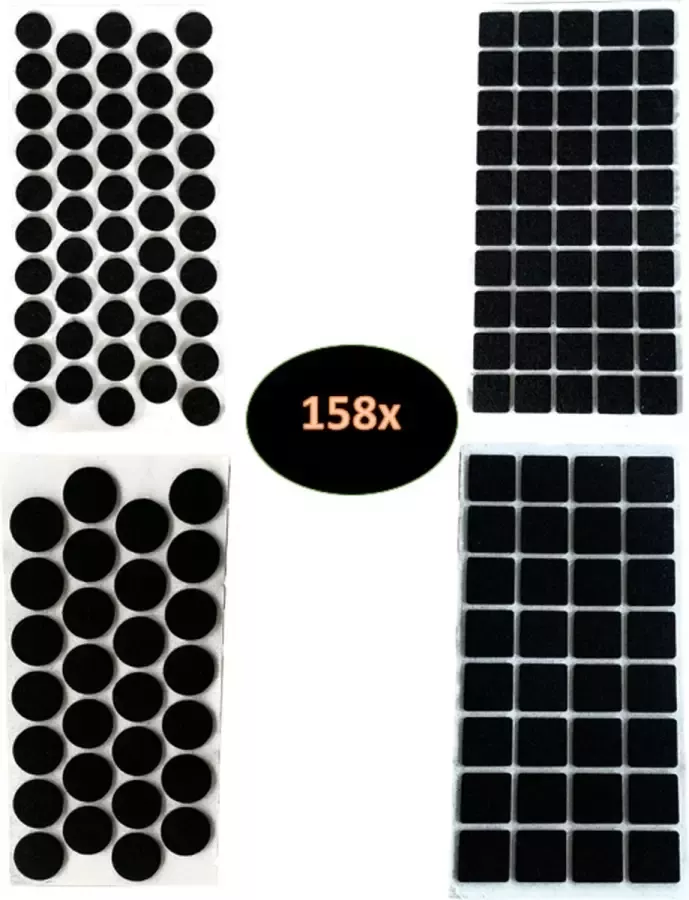 FSW-Products FSW-s Anti Kras Vloerbeschermer Vilt 158-Delig Meubelvilt Zwart Zelfklevend Meubelonderzetters Stoelpoot Beschermers Meubelglijders Vloerglijders Anti-kras