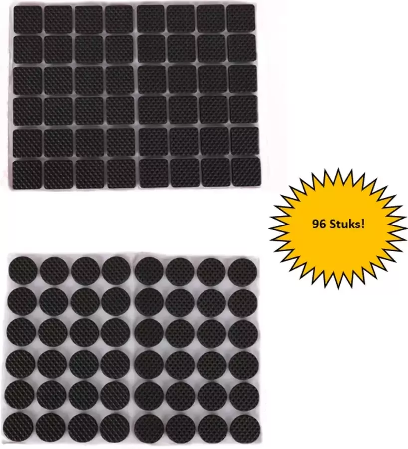 FSW-Products Anti Slip Vloerbeschermer Rubber 96-Delig Zwart Zelfklevend Meubelonderzetters Anti Verschuiven Meubels