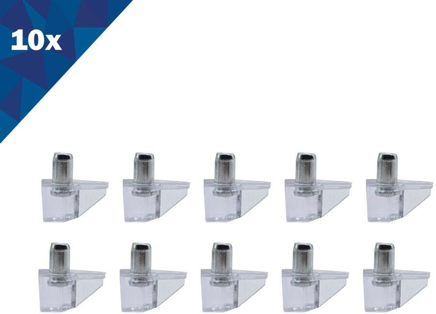 FSW-Products FSW-s 10 Stuks Kastplandragers Ø5 mm Plankendrager Dragers voor kasten of keukenkastjes Transparant RVS Legplankdrager Schap drager Bevestiging haken voor kasten Plankdragers - Foto 2