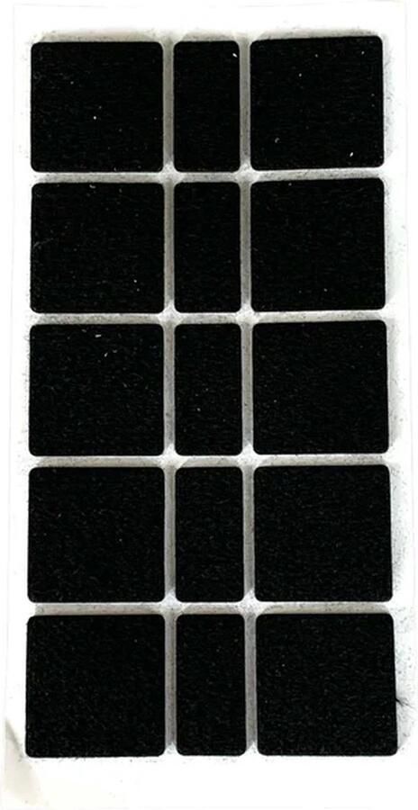 FSW-Products FSW-s 15x Zelfklevende Viltjes Vierkante en Rechthoekige Viltjes Stoelpoten Antikras Vilt Zwart Plakvilt Stoelviltjes Zelfklevend Meubelvilt Vloerglijders