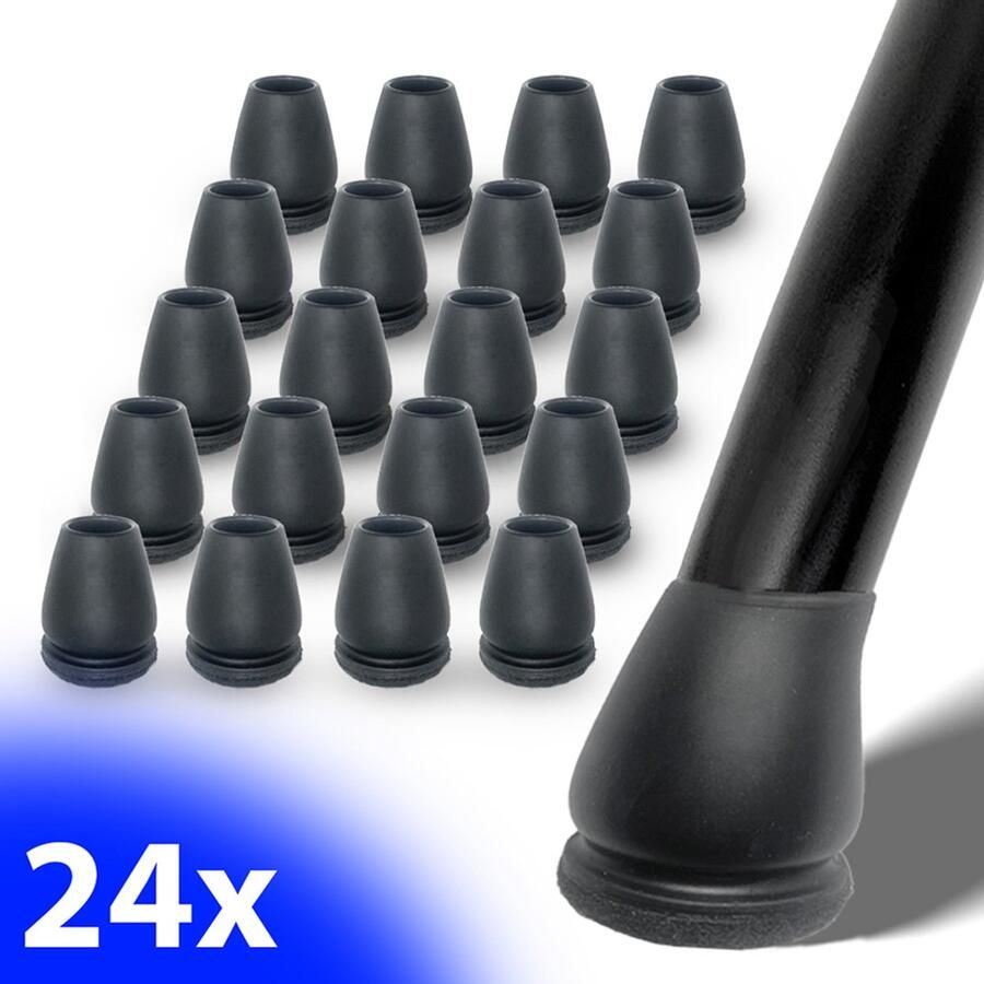 FSW-Products FSW-s 24x Flexibele Stoelpootdoppen met Zwart Vilt Voor Schuine Poten (Ø14–20mm) Anti-Kras & Geluidsdempend Stoelpoot Beschermers voor Houten & Tegelvloeren Vloerbescherming
