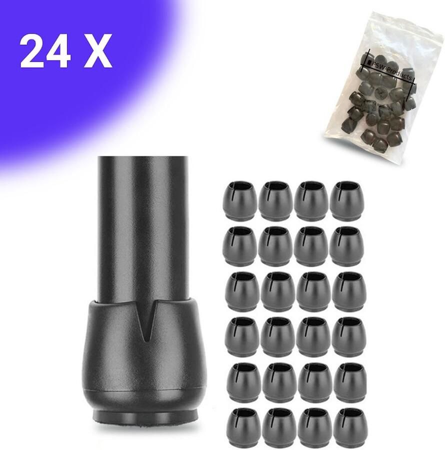 FSW-Products FSW-s 24x Premium Stoelpootdoppen Flexibel 12-16 mm Antikras Vilt Stoelpoot beschermers Viltjes Meubelvilt Vloerbescherming Zwart Ronde Poot
