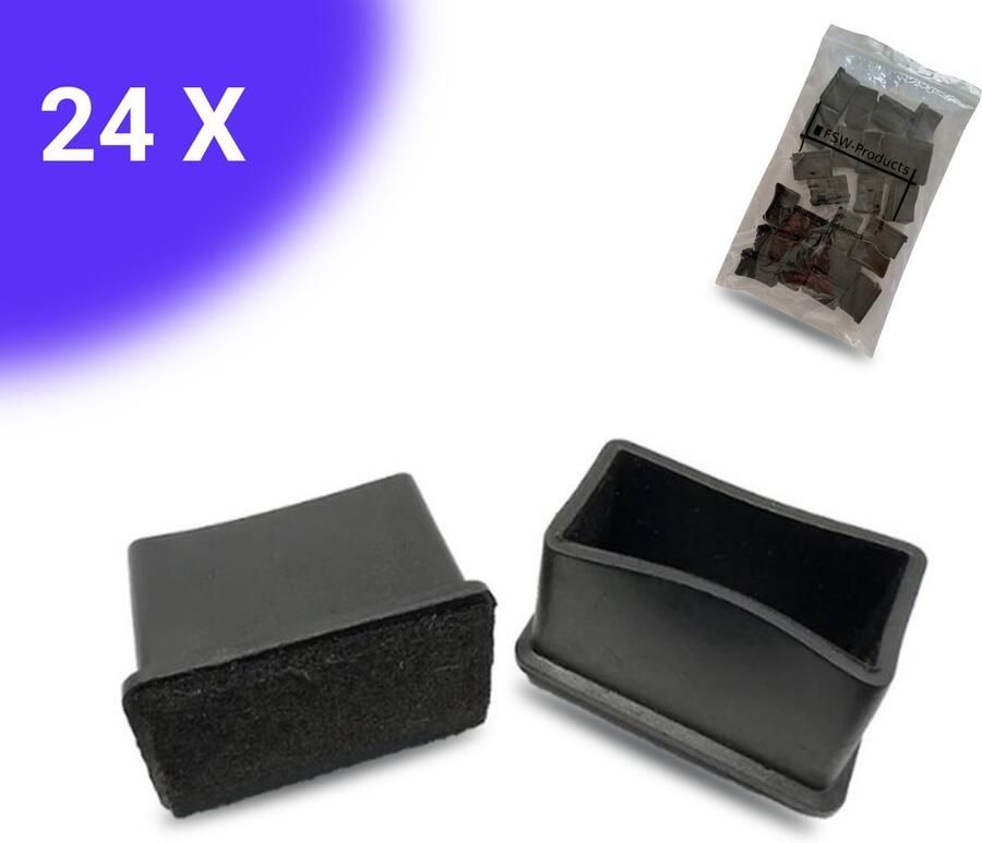 FSW-Products FSW-s 24x Premium Stoelpootdoppen Flexibel 30x20 mm Antikras Vilt Stoelpoot beschermers Viltjes Meubelvilt Vloerbescherming Zwart Rechthoekig