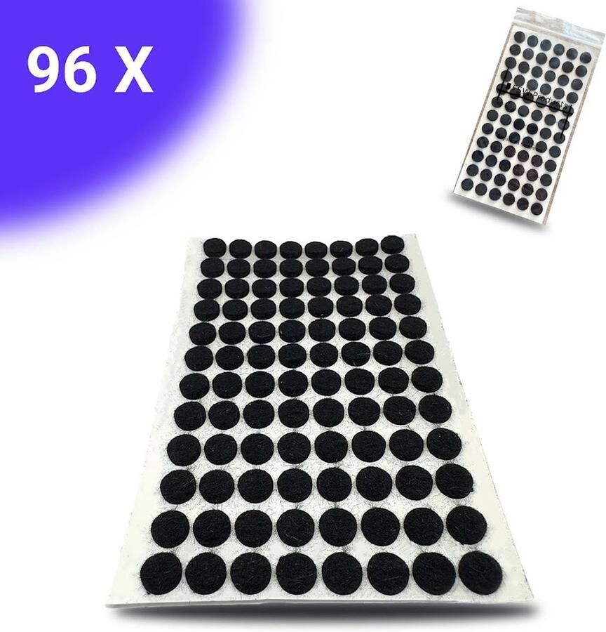FSW-Products FSW-s Anti Kras Vloerbeschermers Viltjes Zwart 96 Stuks 10 mm dia 3mm Dik Zelfklevend Meubelvilt Vloerglijders Stoelviltjes Vilt Plakvilt Viltjes Stoelpoten Meubels