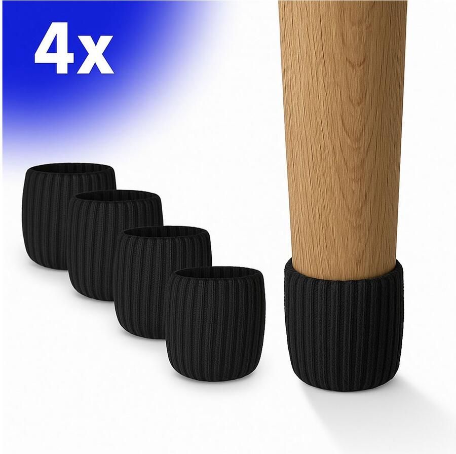 FSW-Products FSW-s Korte Stoelsokken 4 Stuks Stoelpootdoppen Viltjes voor Stoelpoten Stoelsokjes Zwart