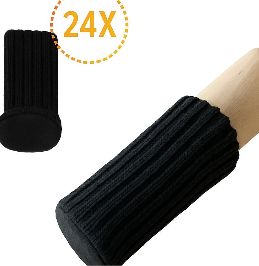 FSW-Products FSW-s Stoelpoot Sokken – 24 Stuks – Zwart – Meubelvilt Stoelpootdoppen – Geluiddempend en Antikras – Viltjes Stoelpoten