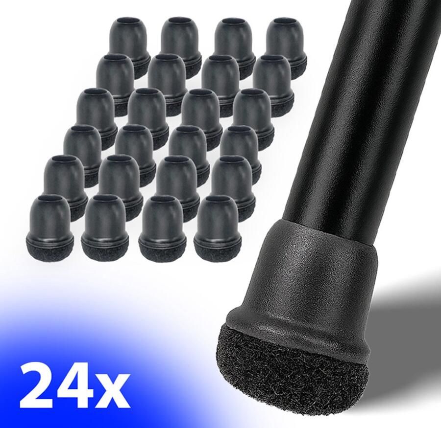 FSW-Products FSW-s Flexibele Ronde Stoelpootdoppen Ø14-20mm – Stoelpoot Beschermers met Zwart Vilt – Anti-Kras – Vloerbescherming – 24 Stuks