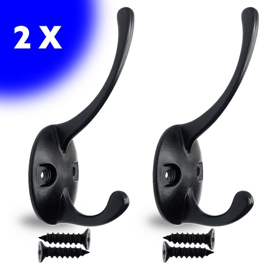 FSW-Products FSW-s Zwarte Aluminium Kapstokhaken – Set van 2 Sterke Wandhaken met Schroeven – Jashaken voor Muur & Deur – Ideaal voor Jassen Tassen & Handdoeken – Ophanghaken