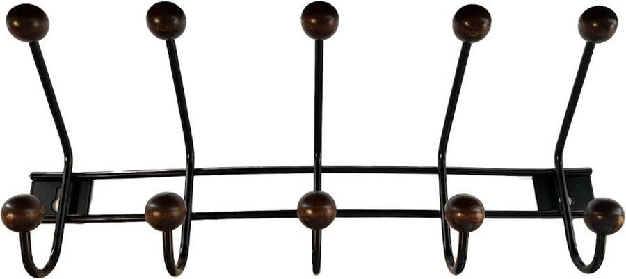 FSW-Products Kapstokhaak met 10 Haken 43 cm Breed Inclusief Schroeven & Pluggen Wandkapstok voor Jassen en Kleding Ophanghaken Ophangsysteem