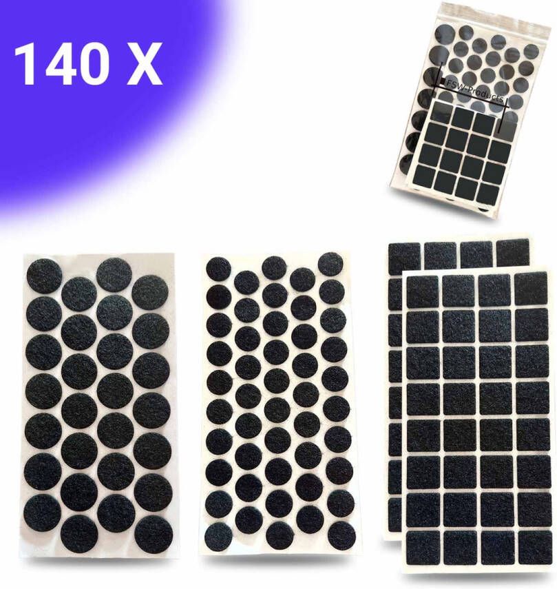FSW-Products FSW-s Premium Anti Kras Viltjes Vloerbeschermer Zwart 140 Stuks Zelfklevende Meubelvilt Vilt voor Ronde en Vierkante Stoelpoten Vloerglijders Stoelpoot Beschermers Meubelonderzetters