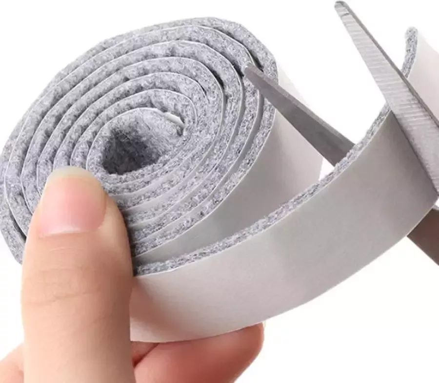 FSW-Products Zelfklevend Meubelvilt Grijs Rol 1 Meter 2 cm breed Viltjes Antikras Vilt Vloerbeschermers Plakvilt op Rol Hoge Kwaliteit