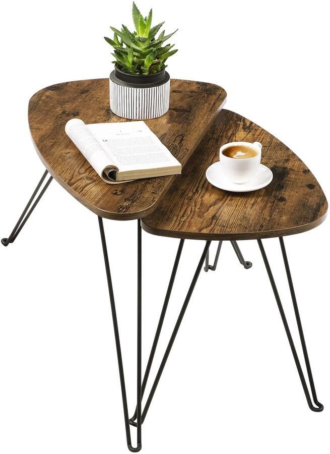 Fubzz Bijzettafels Set Salontafels Industrieel Woonkamer Slaapkamer Nachtkastjes Banktafels 2 Stuks Hout Metaal 60x38x47 5 Cm Vintage