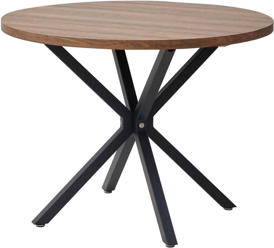 Fubzz Ronde eettafel Diameter 100 cm Hoogte 76 cm 4 personen Massief houten blad Zwarte metalen poten Kleine woonkamer of keuken
